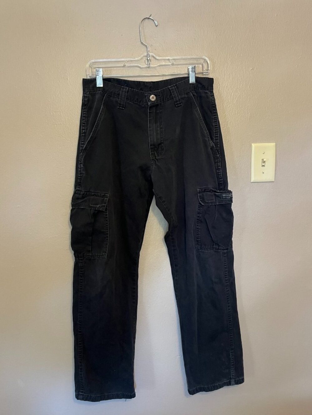 VTG Wrangler Black Cargo Pants 100% Cotton Size Small